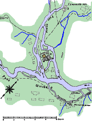 Расположение Нерчинского острога в устье Шилки реки. 1658 г.